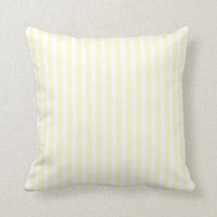 Pastel Lemon Yellow and White Stripes Pale Yellow Throw Pillow