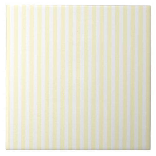 Pastel Lemon Yellow and White Stripes Pale Yellow Tile