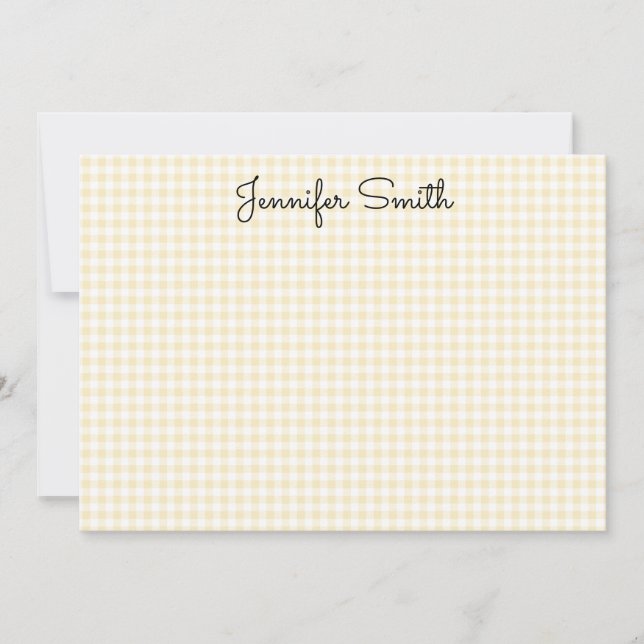 Pastel Lemon Yellow Mini Gingham Note Card (Front)