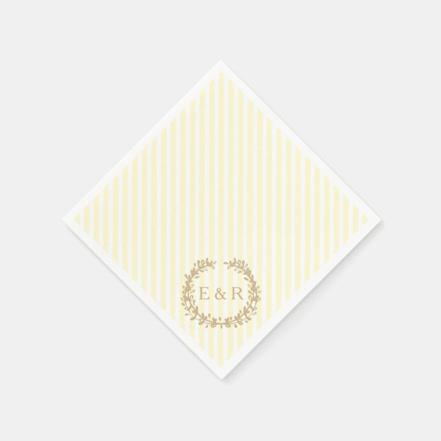 Pastel Lemon Yellow Wreath and Sprig Wedding Paper Napkins (Corner)