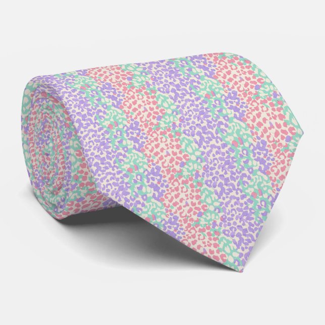 Pastel Leopard Animal Print Pattern Neck Tie (Rolled)