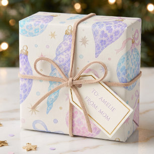 Pastel Leopard Baubles Watercolor Bows Wrapping Paper Sheets