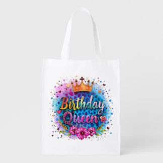 Pastel Leopard Birthday Queen Grocery Bag