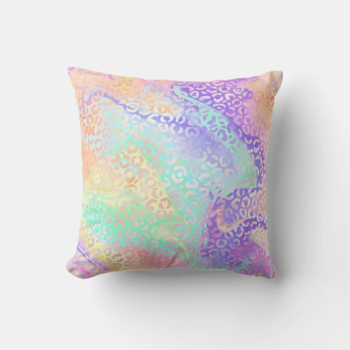  Pastel Leopard  Rainbow Swirls Animal Print Throw Pillow