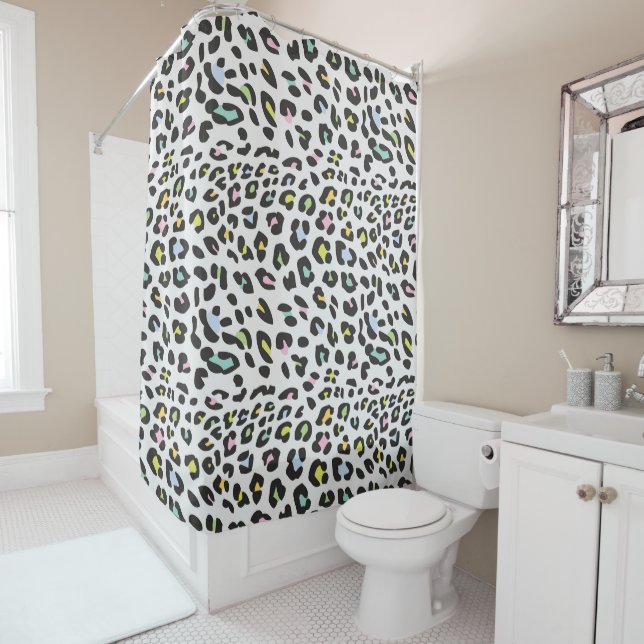 Pastel Leopard Spot Pattern Shower Curtain (In Situ)