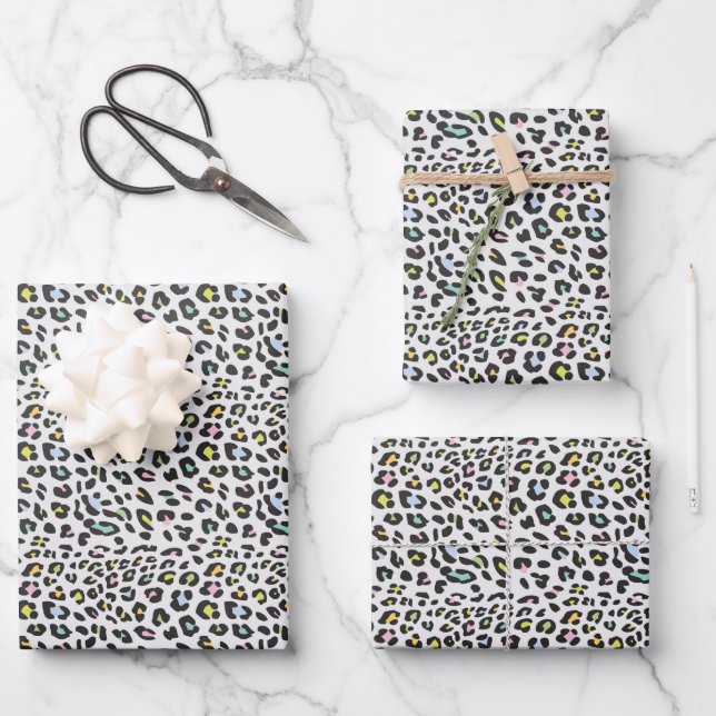 Pastel Leopard Spot Pattern Wrapping Paper Sheets (Front)