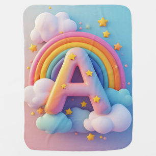 🌈 Pastel Letter A Rainbow Clouds 3D Nursery Kids Baby Blanket