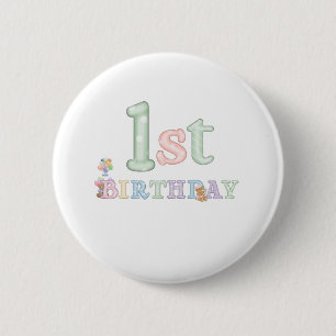 Pastel Letters 1st Birthday Pinback Button