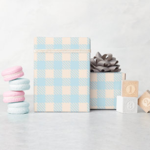 Pastel light blue baby blue gingham plaid checked wrapping paper