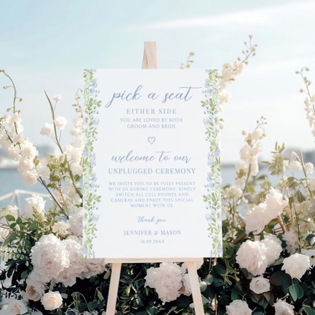 Pastel Light Blue Floral Wedding Open Seating Sign (Creator Uploaded)