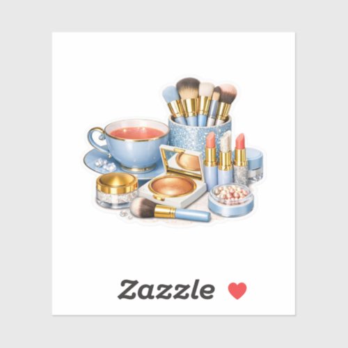 Pastel Light Blue Makeup Vanity and Hydrangea Stic Sticker