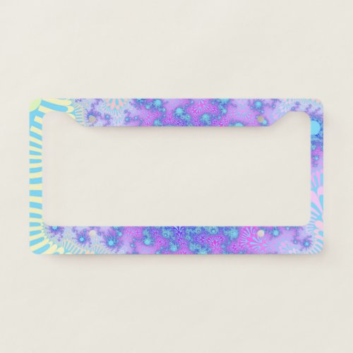 Pastel Light Blue Pink and Purple Fractal License Plate Frame