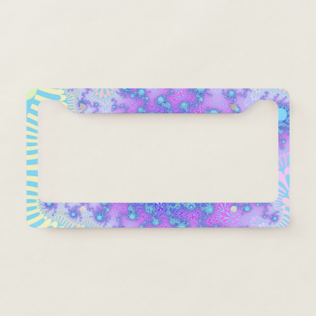 Pastel Light Blue, Pink and Purple Fractal License Plate Frame (Front)