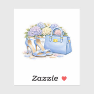 Pastel Light Blue Sandals and Luxury Tote Handbag Sticker