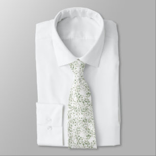 Pastel Light Green Floral Vines Pattern Neck Tie