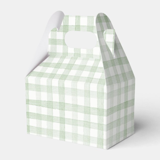 Pastel Light Green Gingham Plaids  Favor Boxes (Front Side)
