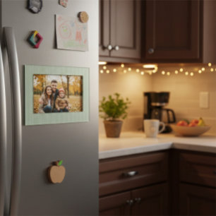 Pastel Light Green Striped Magnetic Photo Frame