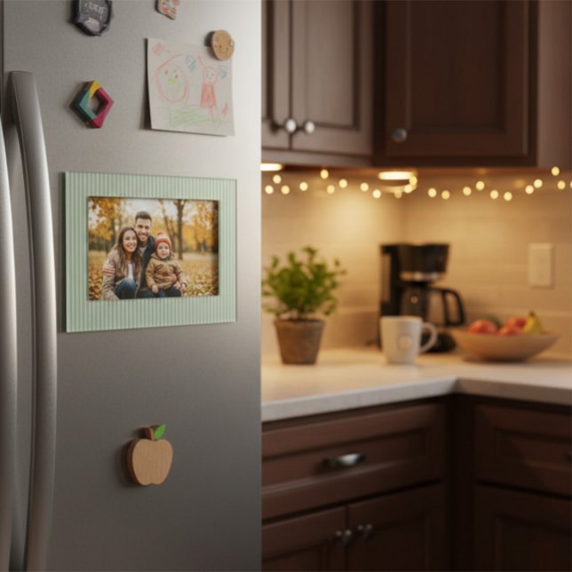 Pastel Light Green Striped Magnetic Photo Frame (Creator Uploaded)
