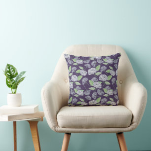 Pastel Light Purple Watercolor Hydrangea Flowers Throw Pillow