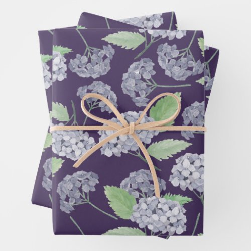 Pastel Light Purple Watercolor Hydrangea Flowers Wrapping Paper Sheets