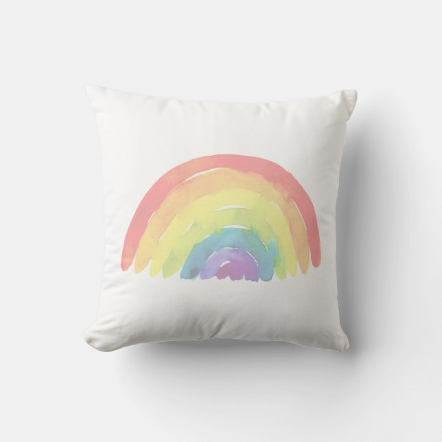 Pastel light rainbow watercolor throw pillow (Front)