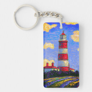 Pastel Lighthouse and Lavender Fields Keychain