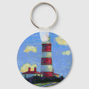 Pastel Lighthouse and Lavender Fields Keychain