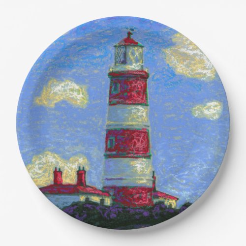 Pastel Lighthouse and Lavender Fields Paper Plates