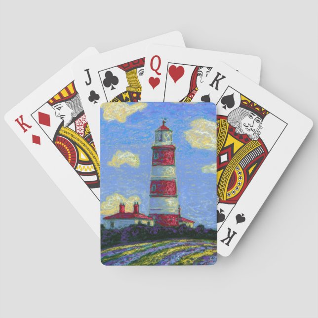 Pastel Lighthouse and Lavender Fields Poker Cards (Back)