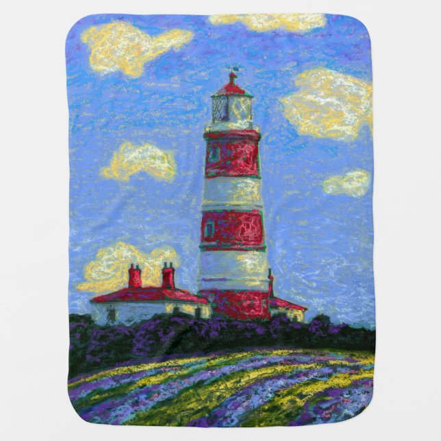 Pastel Lighthouse and Lavender Fields Swaddle Blanket (Front)