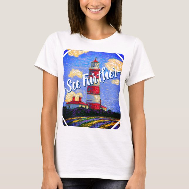 Pastel Lighthouse and Lavender Fields T-Shirt (Front)