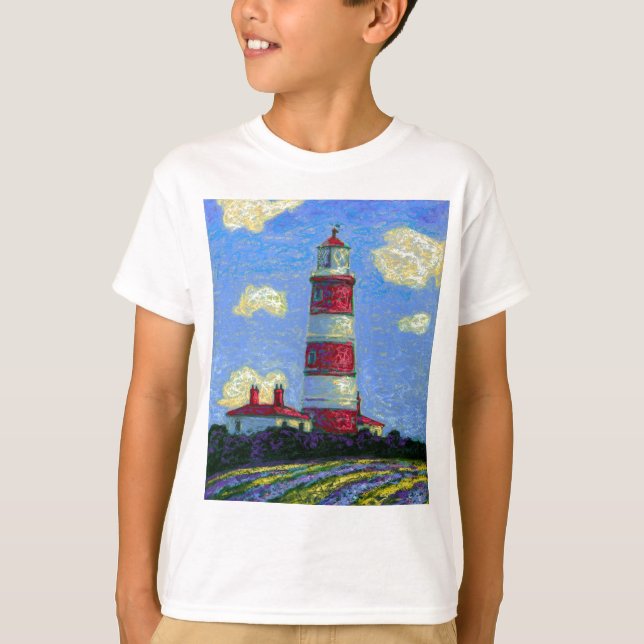 Pastel Lighthouse and Lavender Fields T-Shirt (Front)