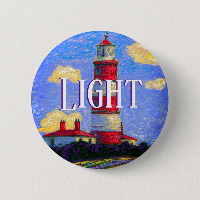 Pastel Lighthouse and Lavender Fields & your Text Button (Front)