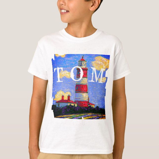Pastel Lighthouse and Name  T-Shirt (Front)