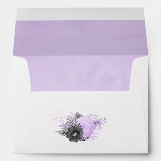 Pastel Lilac and Charcoal Grey Floral Wedding Envelope (Back (Bottom))