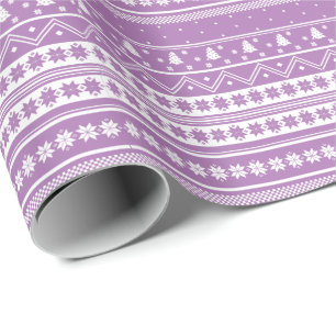 Pastel Lilac And White Nordic Christmas Pattern Wrapping Paper