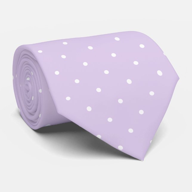 Pastel Lilac and White Polka Dot Pattern Neck Tie (Rolled)