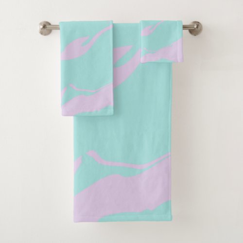 Pastel Lilac Blue Abstract Tie Dye Marble Pattern Bath Towel Set