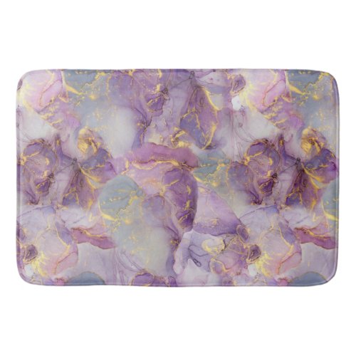 Pastel Lilac Blue and Gold Glitter Marble Pattern Bath Mat