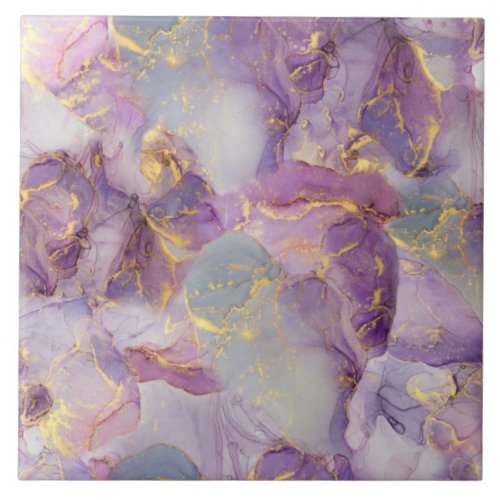 Pastel Lilac Blue and Gold Glitter Marble Pattern Ceramic Tile