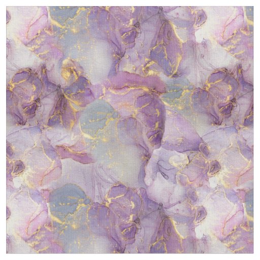 Pastel Lilac, Blue and Gold Glitter Marble Pattern Fabric