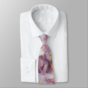 Pastel Lilac, Blue and Gold Glitter Marble Pattern Neck Tie