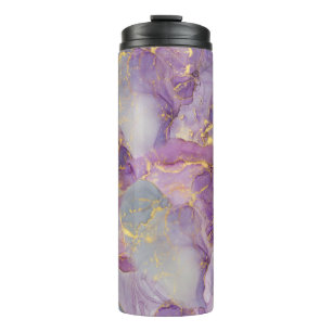 Pastel Lilac, Blue and Gold Glitter Marble Pattern Thermal Tumbler