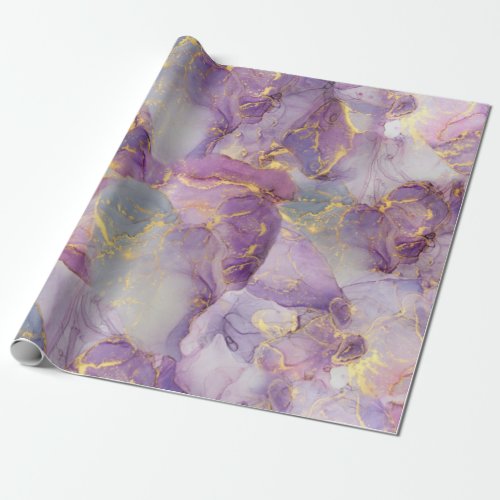 Pastel Lilac Blue and Gold Glitter Marble Pattern Wrapping Paper