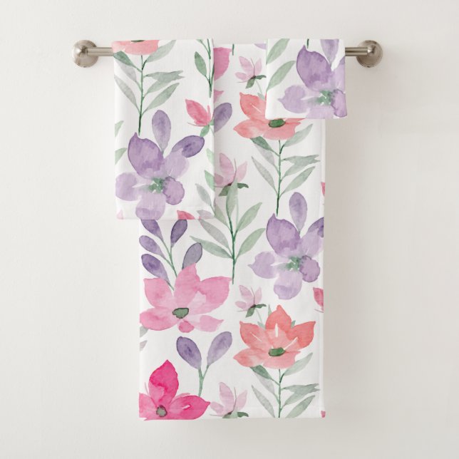 Pastel Lilac Blush Lavender Pink Modern Pattern Bath Towel Set (Insitu)