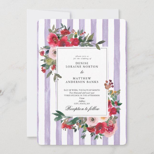 Pastel Lilac Colored Wedding Invitation (Front)