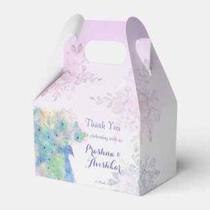 Pastel lilac floral peacock wedding  favor boxes