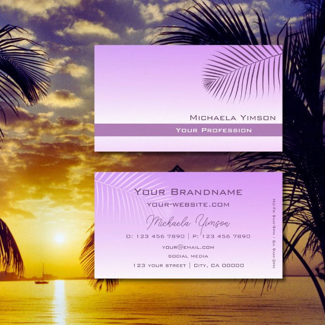 Pastel Lilac Gradient Modern with Palm Leaf Simple Business Card (Creator Uploaded)