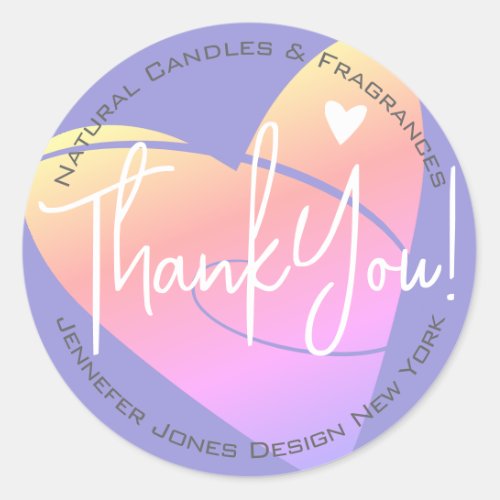 Pastel Lilac Heart Calligraphy Thank You Label 