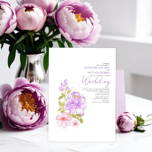 Pastel Lilac Light Pink Floral Boho  Wedding  Invitation